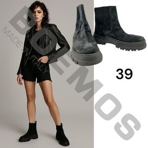 BOEMOS Black Suede Chelsea Combat Boots Women’s Size 39 Made in Italy Moto Goth